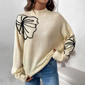 Half Turtleneck Flower Pattern Sweater Women