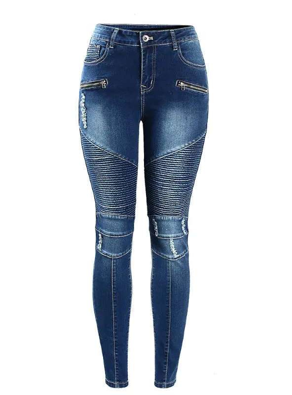 High Waist Stretch Skinny Pants Motor Jeans