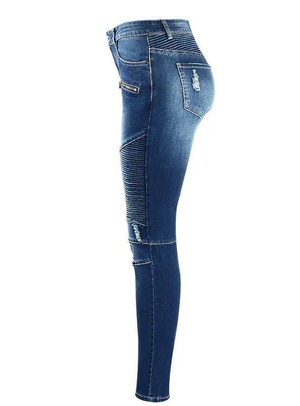 High Waist Stretch Skinny Pants Motor Jeans