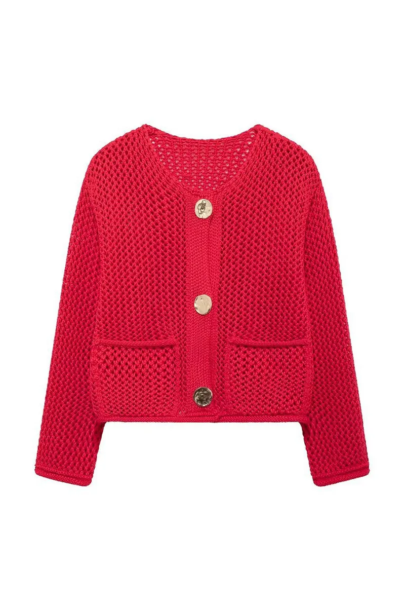 HWT1110 Chunky Knit Cardigan with Statement Buttons