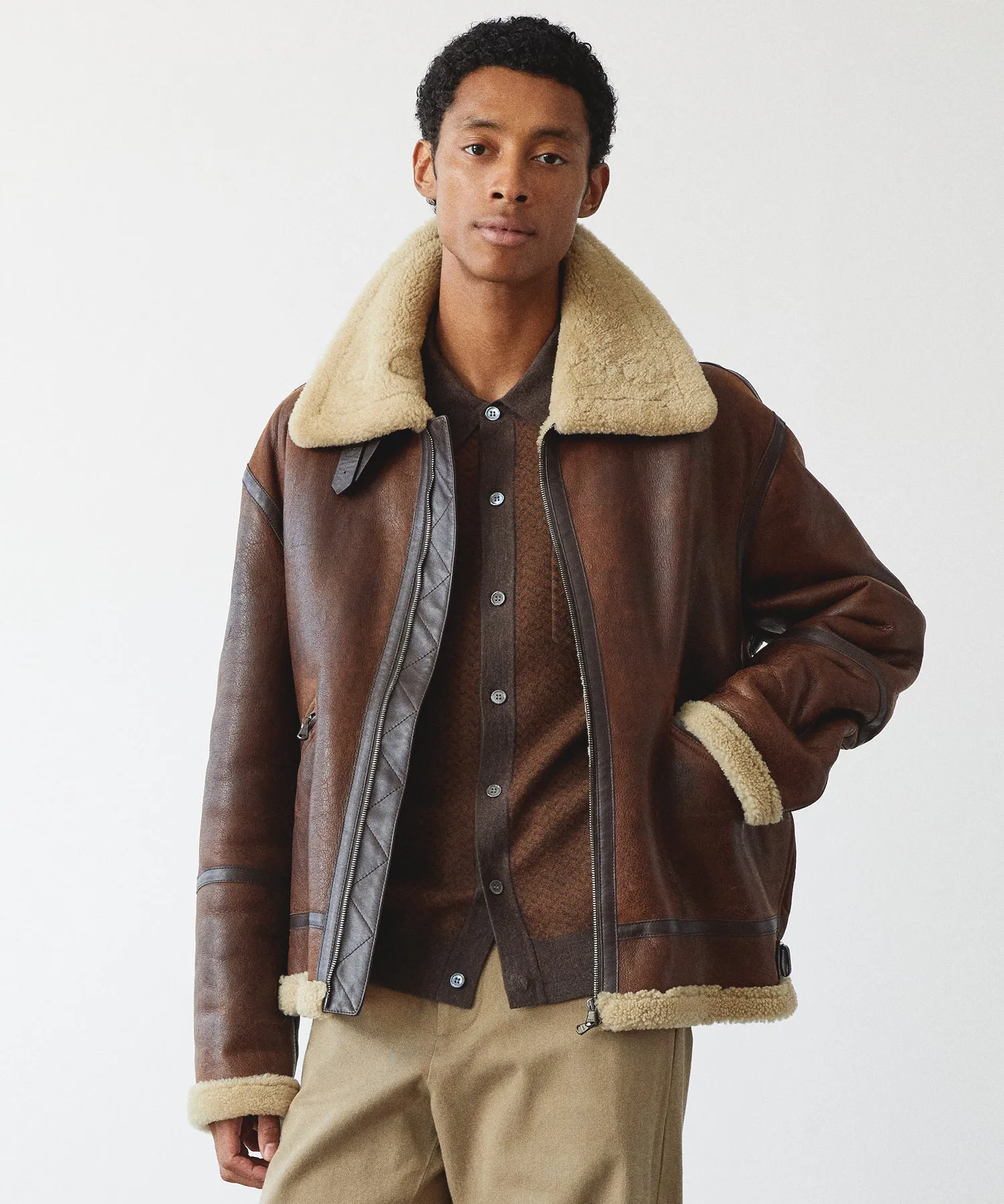 Italian Shearling Flight Jacket in Brown