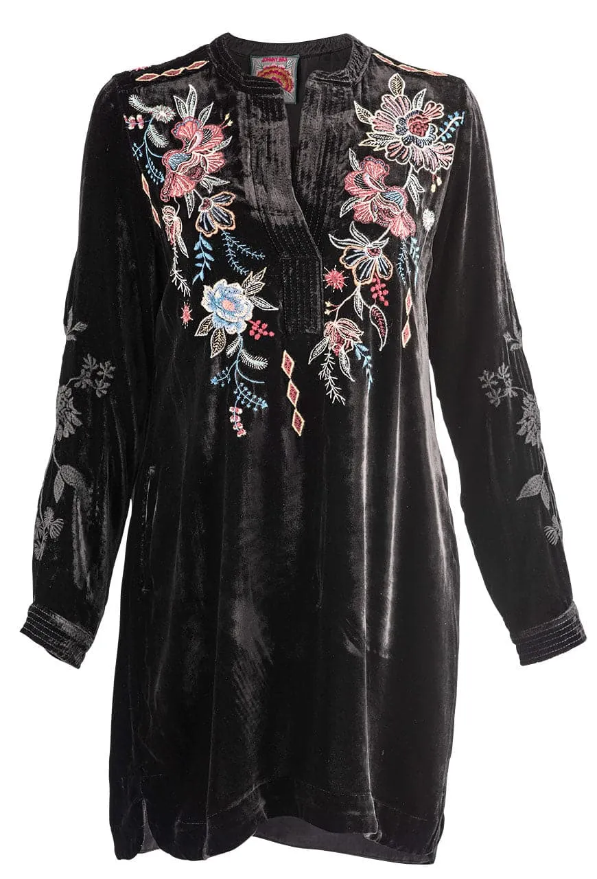 Johnny Was Black Denali Velvet Relaxed Trapunto Tunic