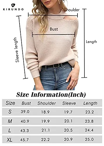 KIRUNDO 2021 Women’s Sweaters Halter Neck Off Shoulder Long Sleeves Knit Sweater Loose Solid Pullovers Tops (Bright Blue, X-Large)