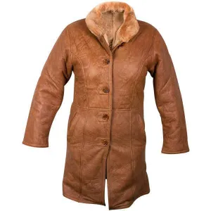 Ladies Lucky Leather 1319 Rusty Brown Color Long Shearling Coat