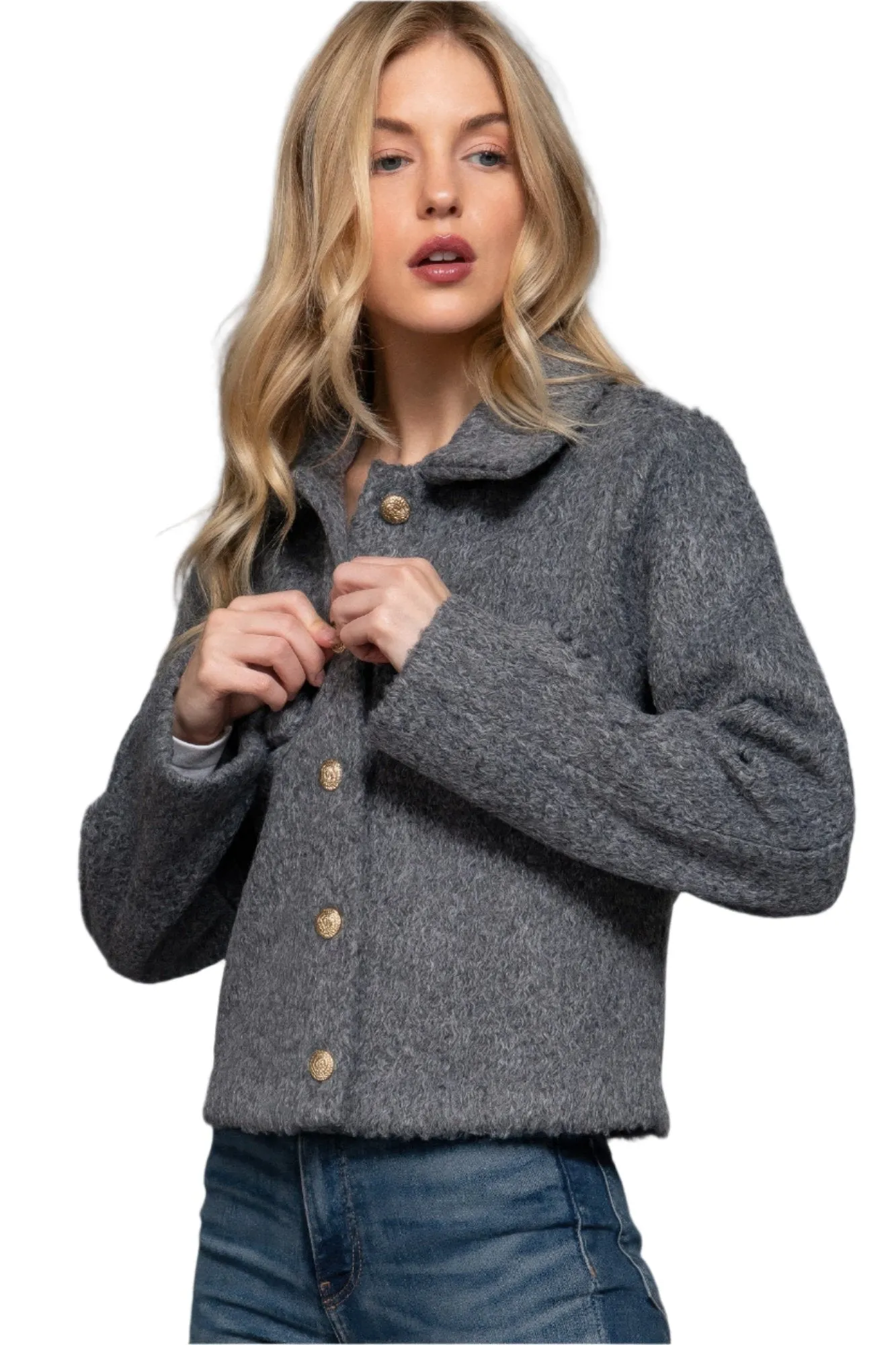 Long Slv Teddy Fleece Short Jacket