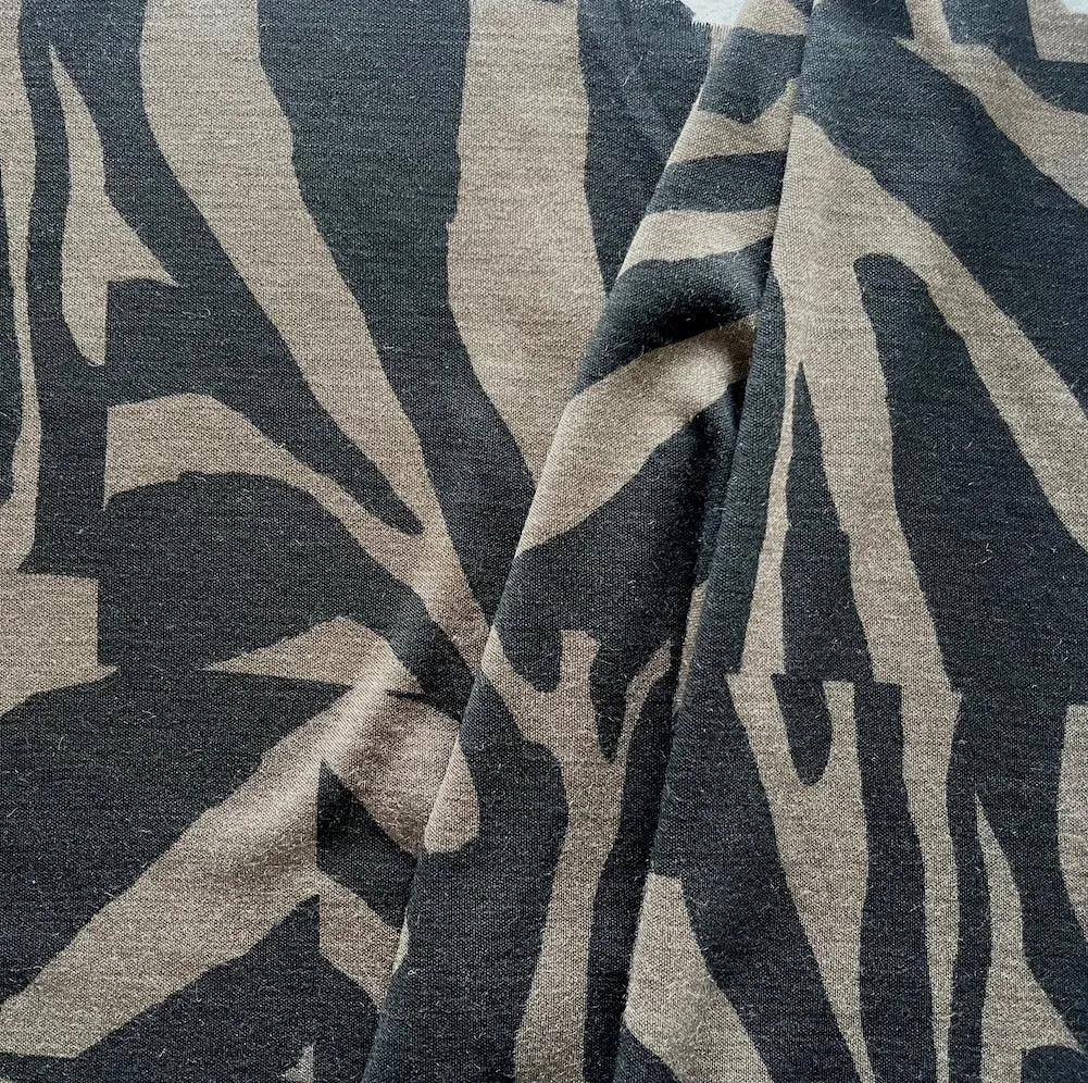 Max Mara Mushroom & Black Zebra Wool Blend Jersey Knit (Made in Italy)