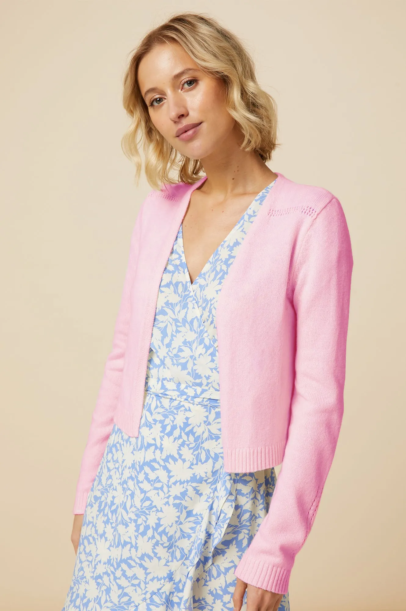 Merino Wool Edge To Edge Cardigan | Pale Pink