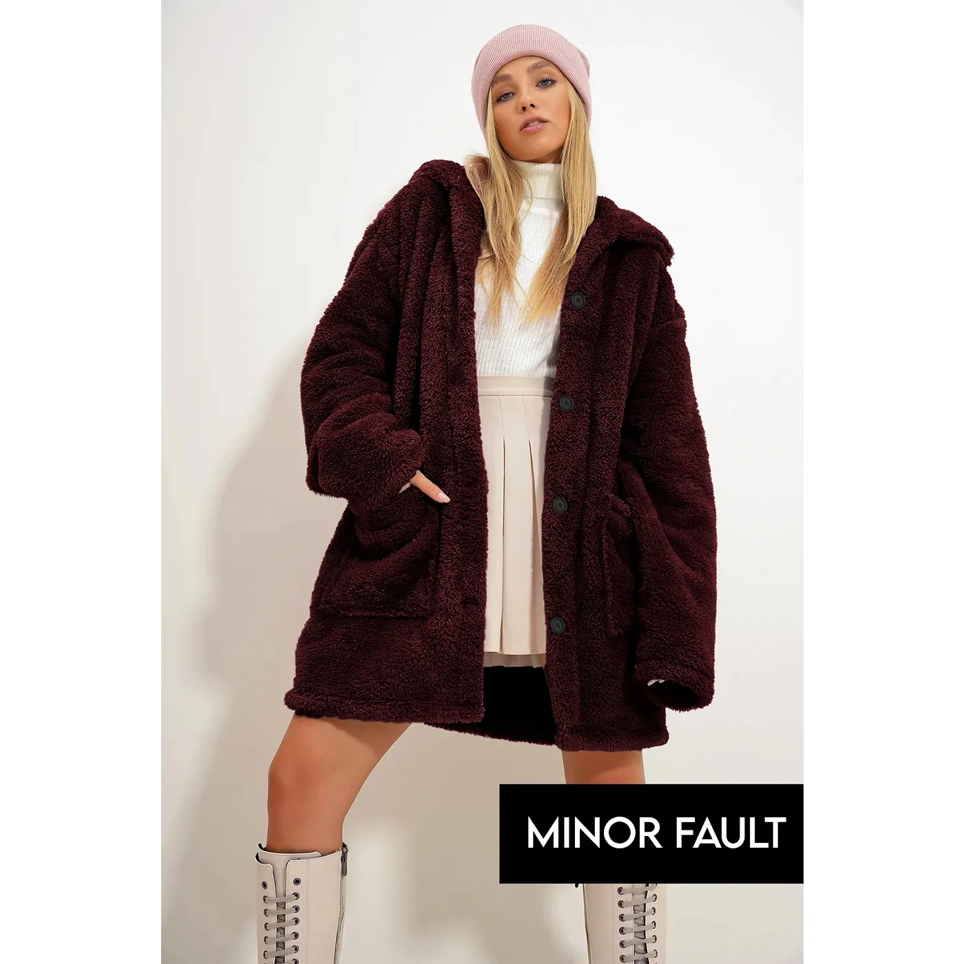 (Minor Fault) Burgundy Teddy Coat Jacket