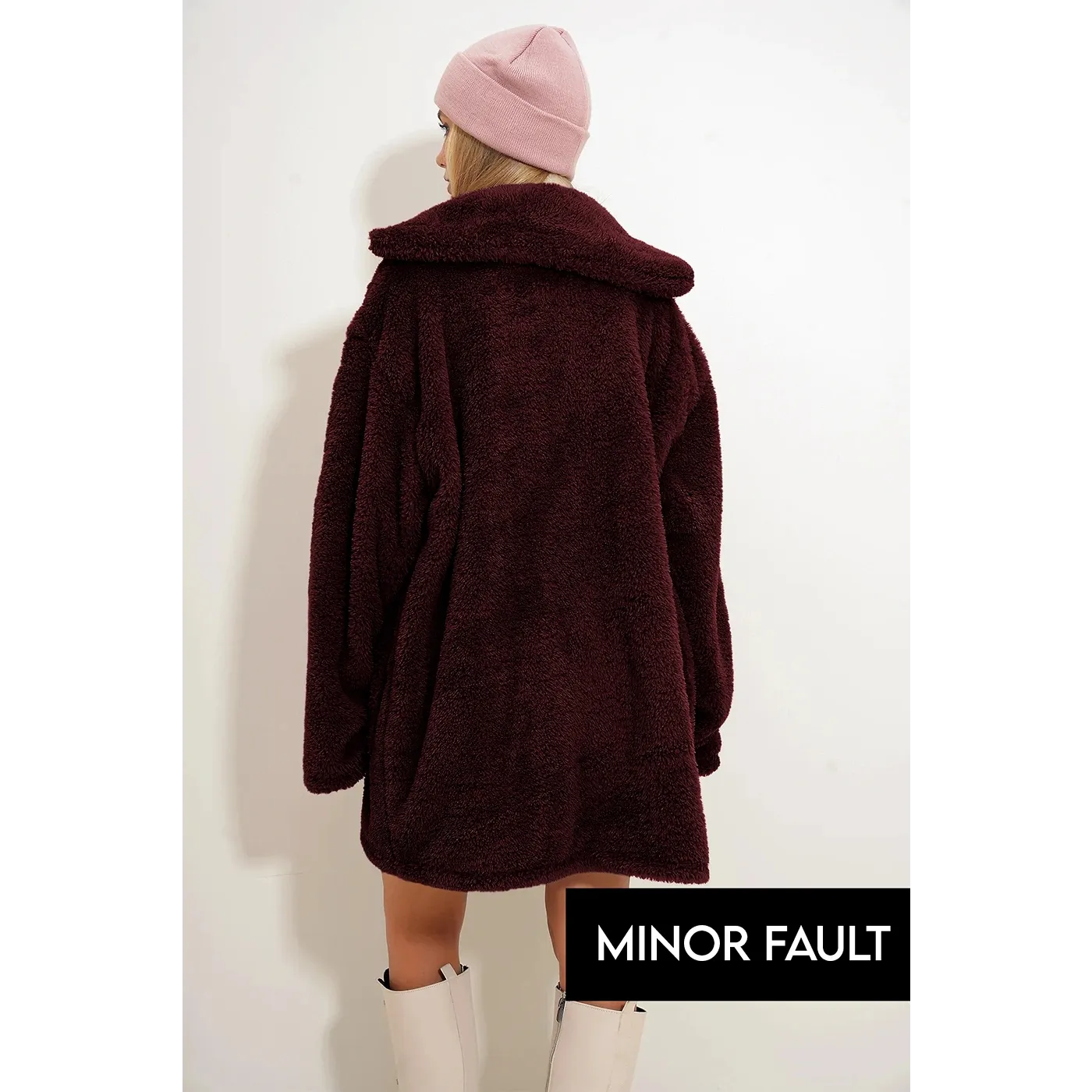 (Minor Fault) Burgundy Teddy Coat Jacket