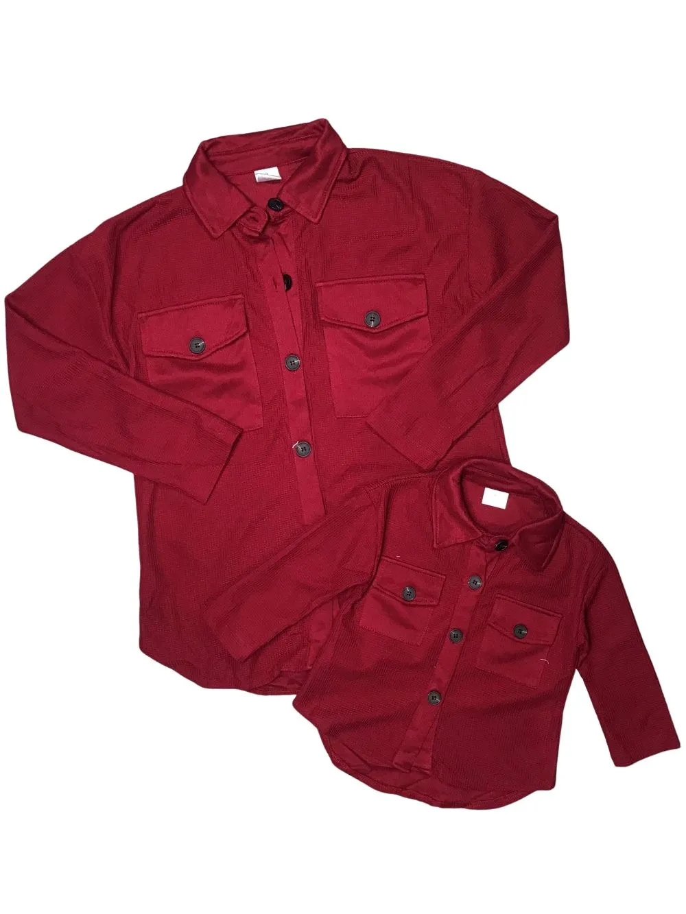 Mommy and Me - Burgundy Thermal Knit Matching Button Ups