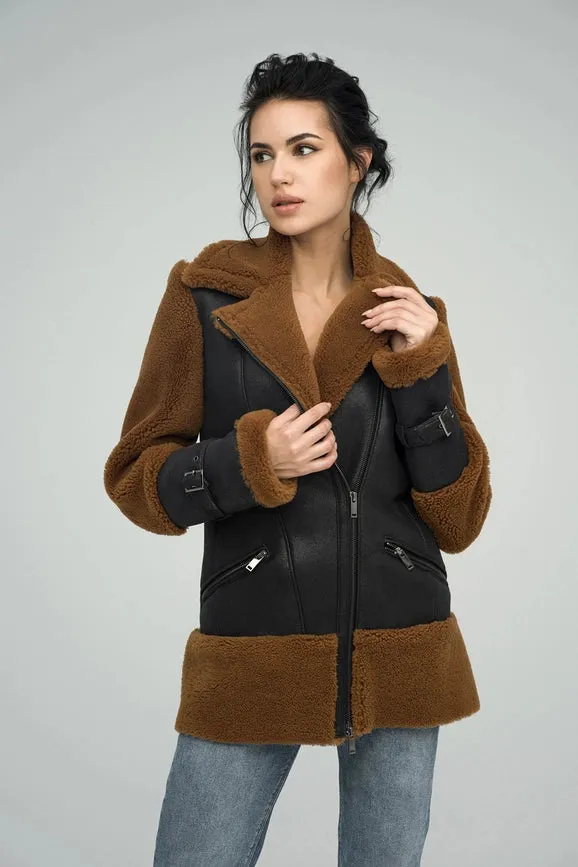 Natural Shearling Coat For Women black