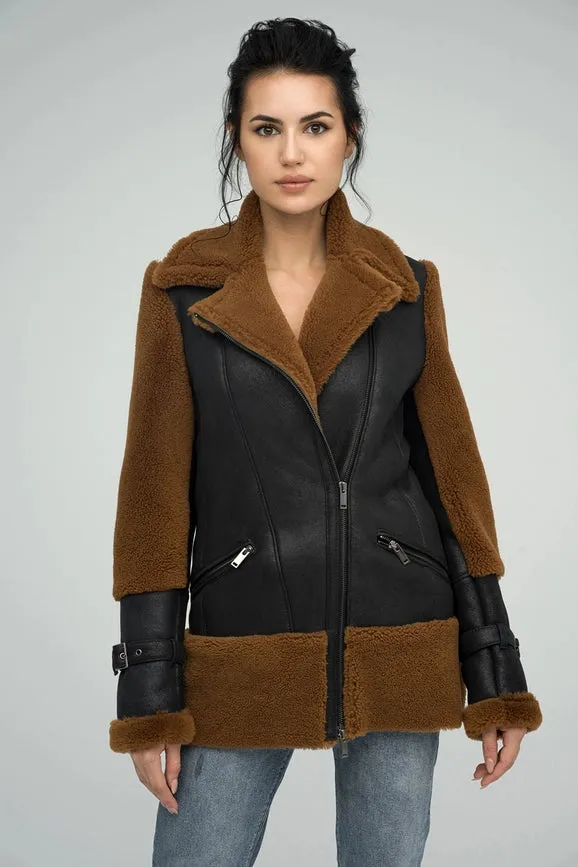 Natural Shearling Coat For Women black