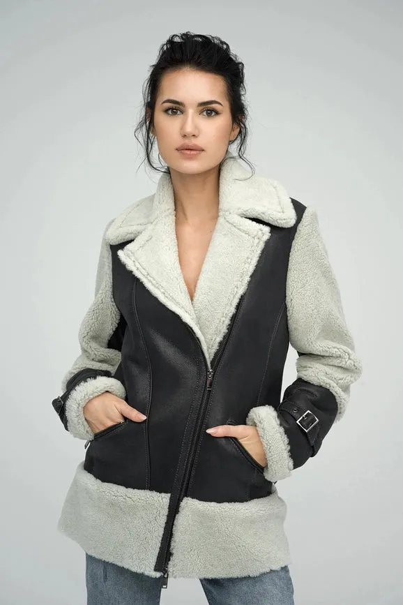 Natural Shearling Coat For Women grey