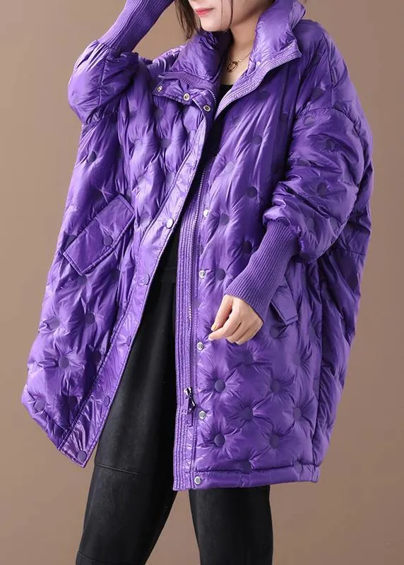 New purple duck down coat plus size down jacket winter coats stand collar zippered