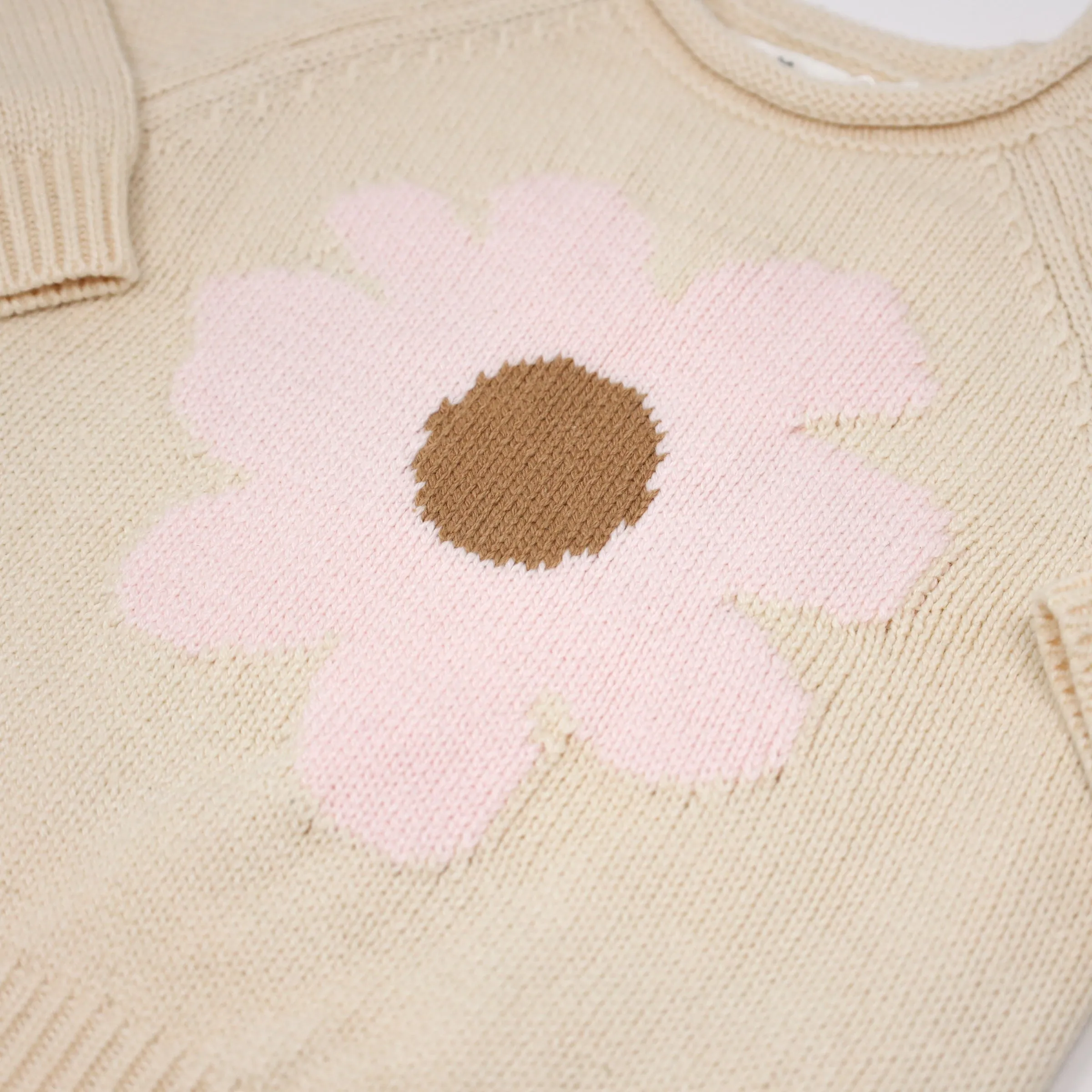 oh baby! Crew Neck Sweater - Pink Daisy - Natural