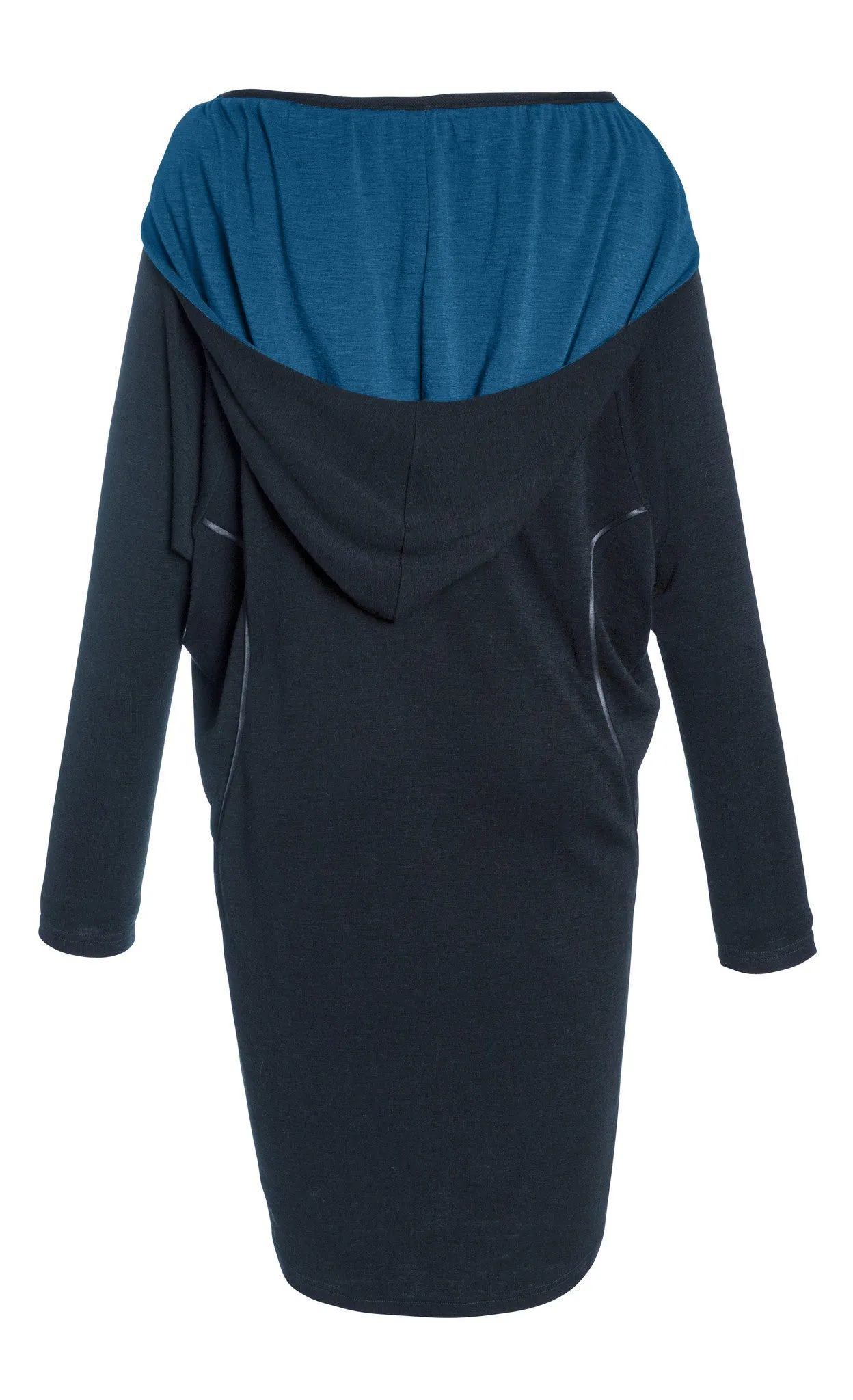 Outsider hoodie dress merino wool in steel grey with teal