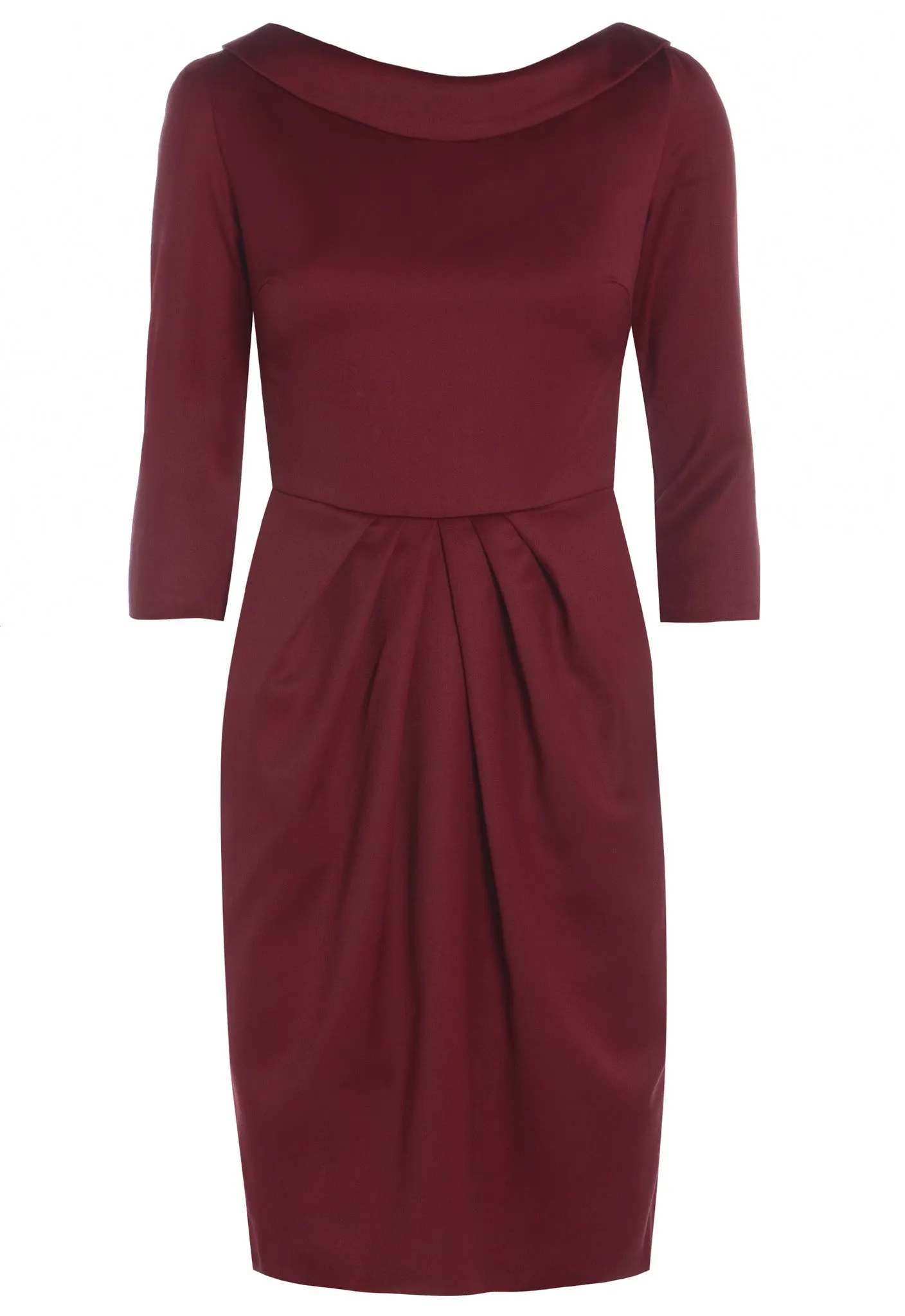 Outsider pleat pencil dress merino wool in red