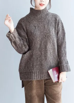 Oversized Chocolate knit sweaters women high neck warm winter knit tops