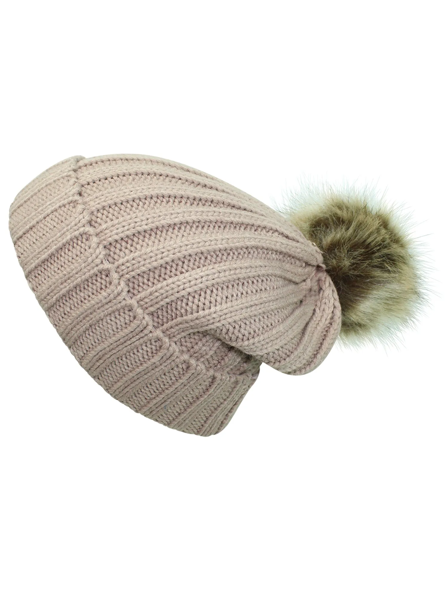 Posh Ribbed Knit Pom Pom Beanie Cap Hat