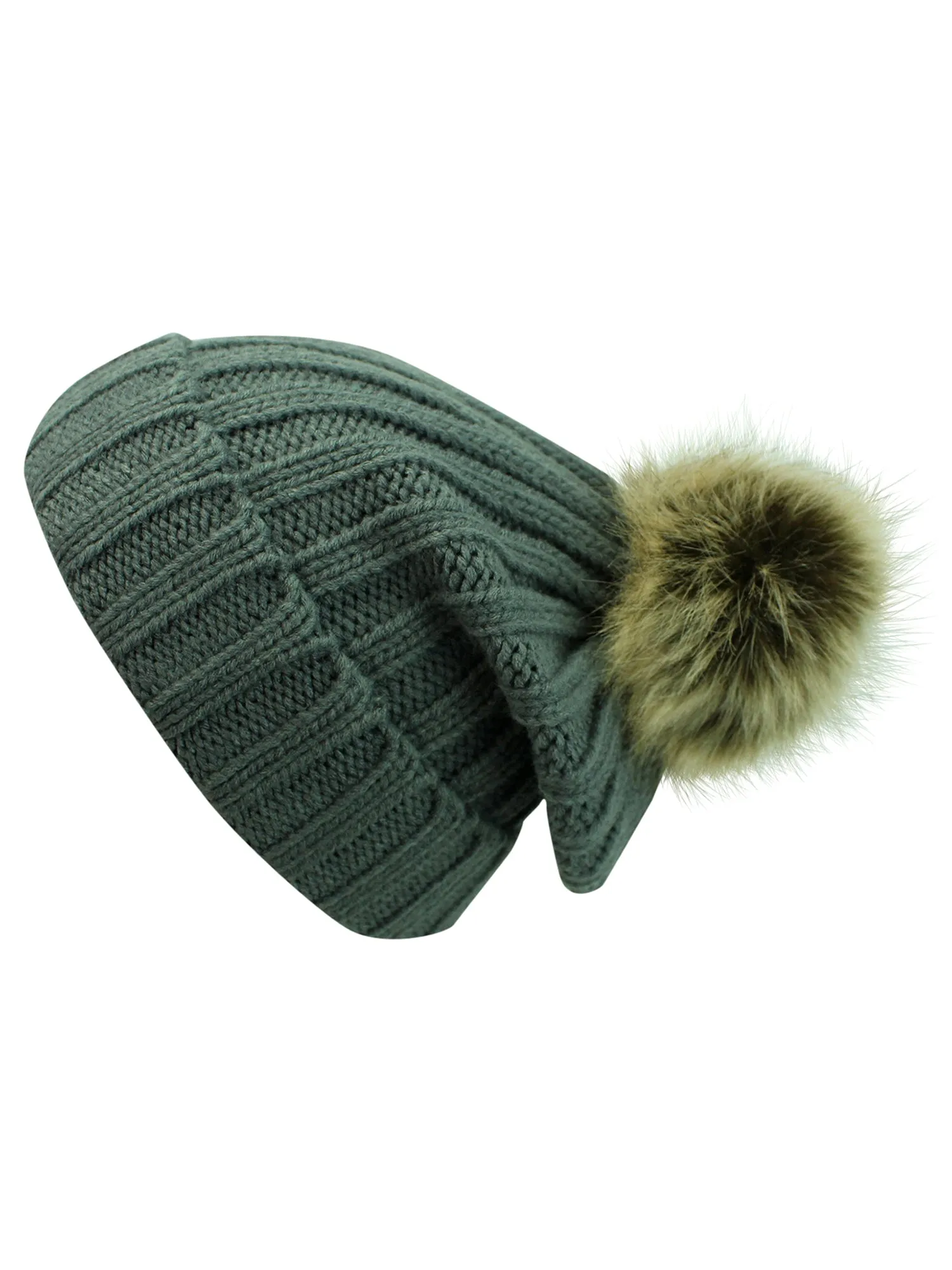 Posh Ribbed Knit Pom Pom Beanie Cap Hat