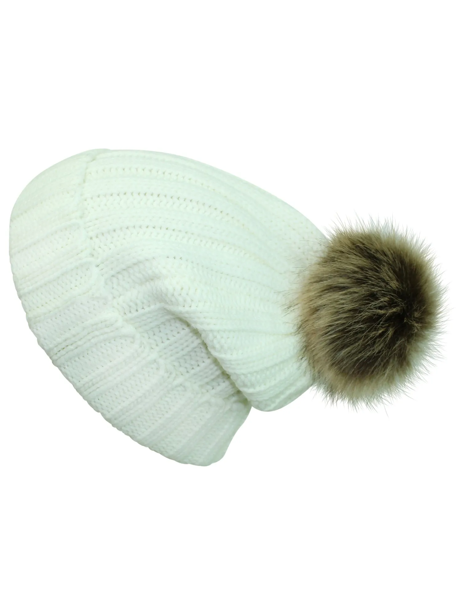 Posh Ribbed Knit Pom Pom Beanie Cap Hat