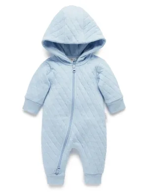 Purebaby Organic Quilted Growsuit - Soft Blue Melange