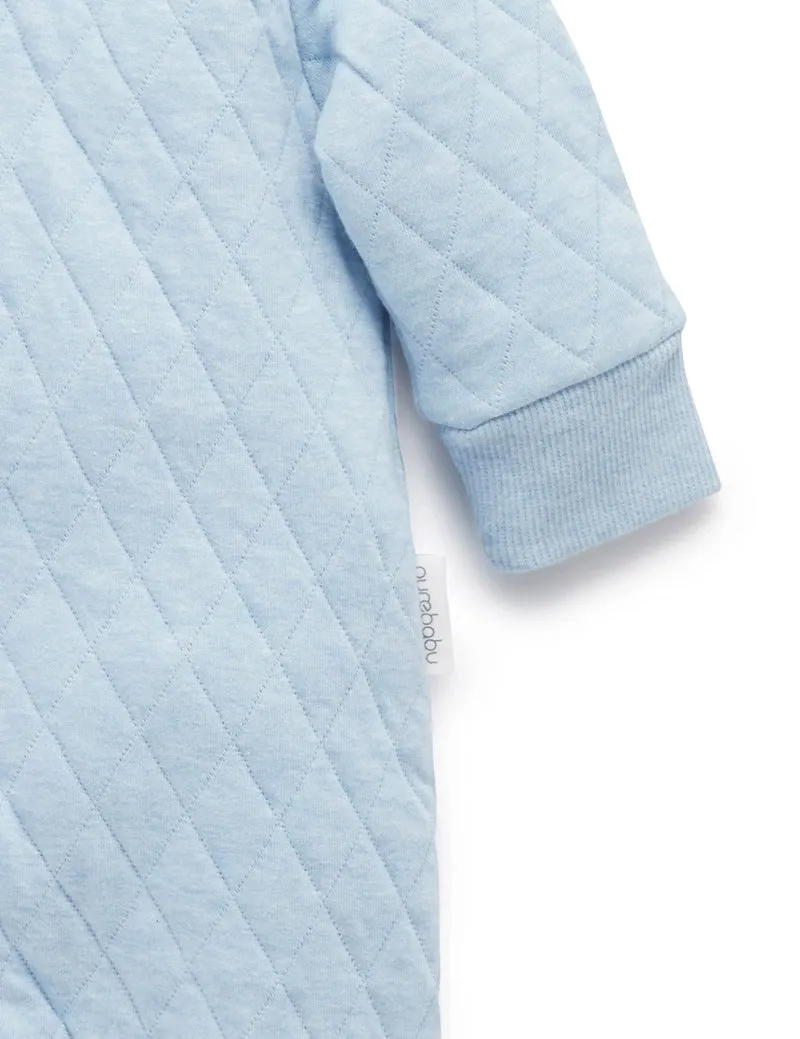 Purebaby Organic Quilted Growsuit - Soft Blue Melange