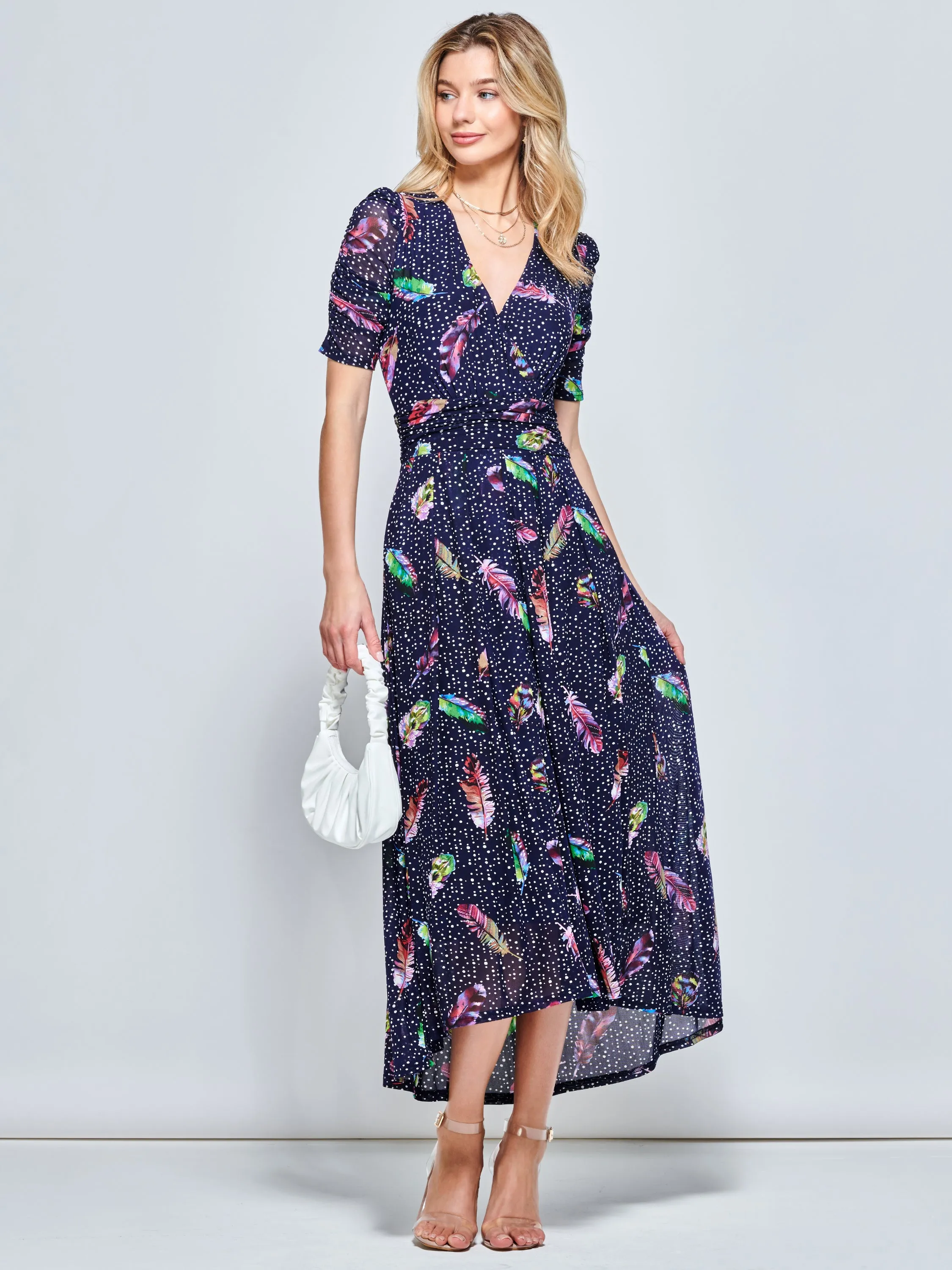 Ressie Dip Hem Maxi Dress, Navy Feather