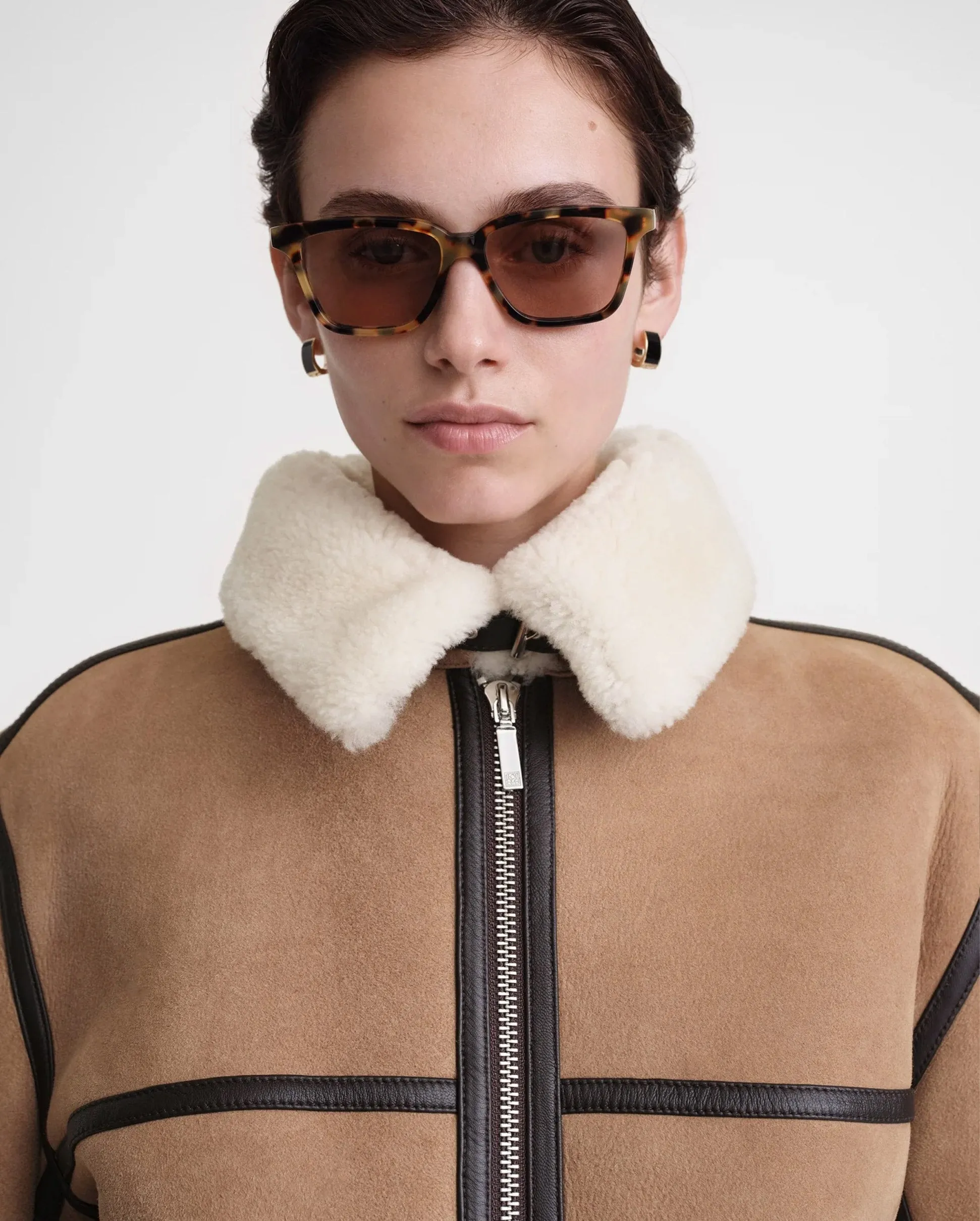 SHEARLING AVIATOR JACKET / DARK BISCUIT