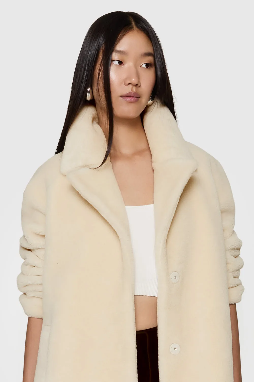 Sherpa Coat With Notch Lapel