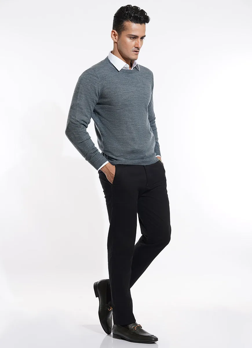 Sweater - Wool Acrylic-Crew Neck Grey Plain