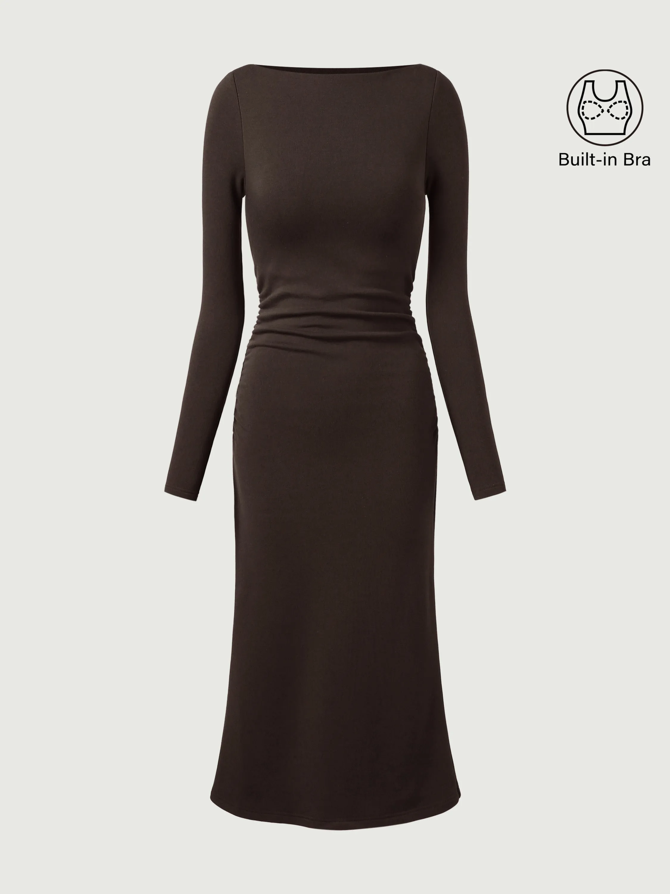 Thermal Boatneck Ruched Sides Brami Midi Dress