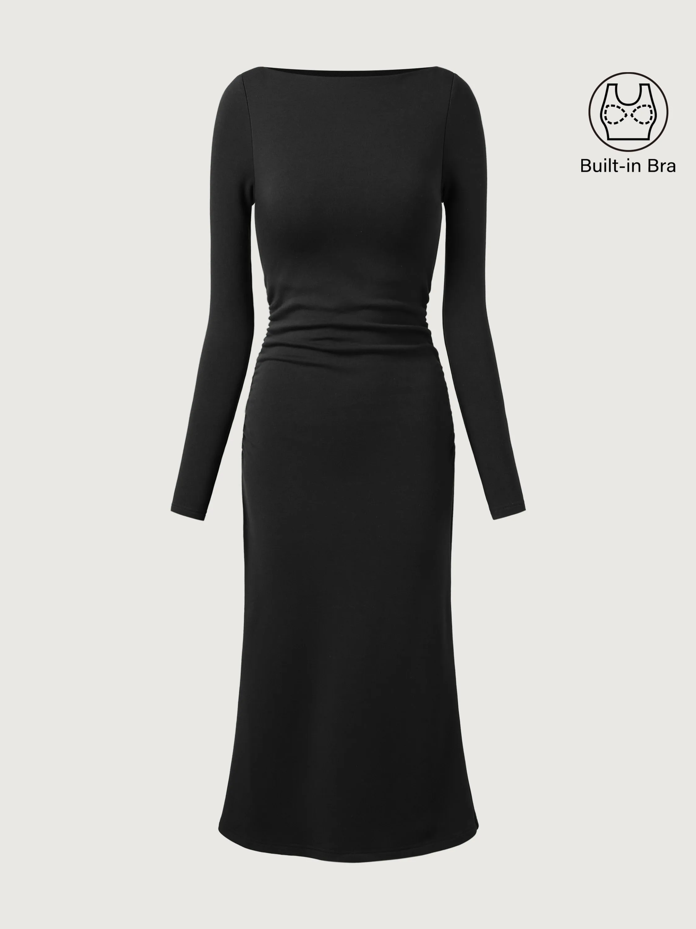 Thermal Boatneck Ruched Sides Brami Midi Dress