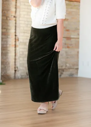 Velvet Pull-on Green Maxi Skirt