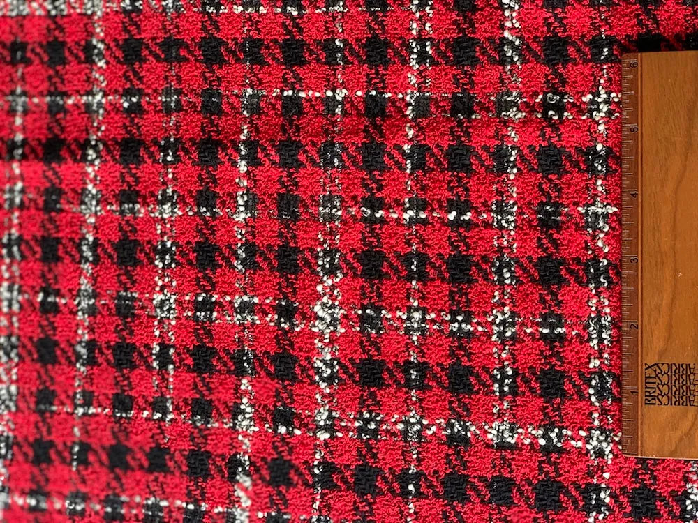 Vivid Red & Black Plaid Cotton Blend Bouclé (Made In Italy)