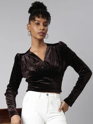 Women Brown Solid Empire Crop Top